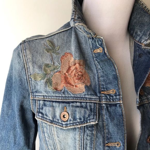 Mavi Katy bronze rose embroidered denim jacket, XS - Picture 3 of 10